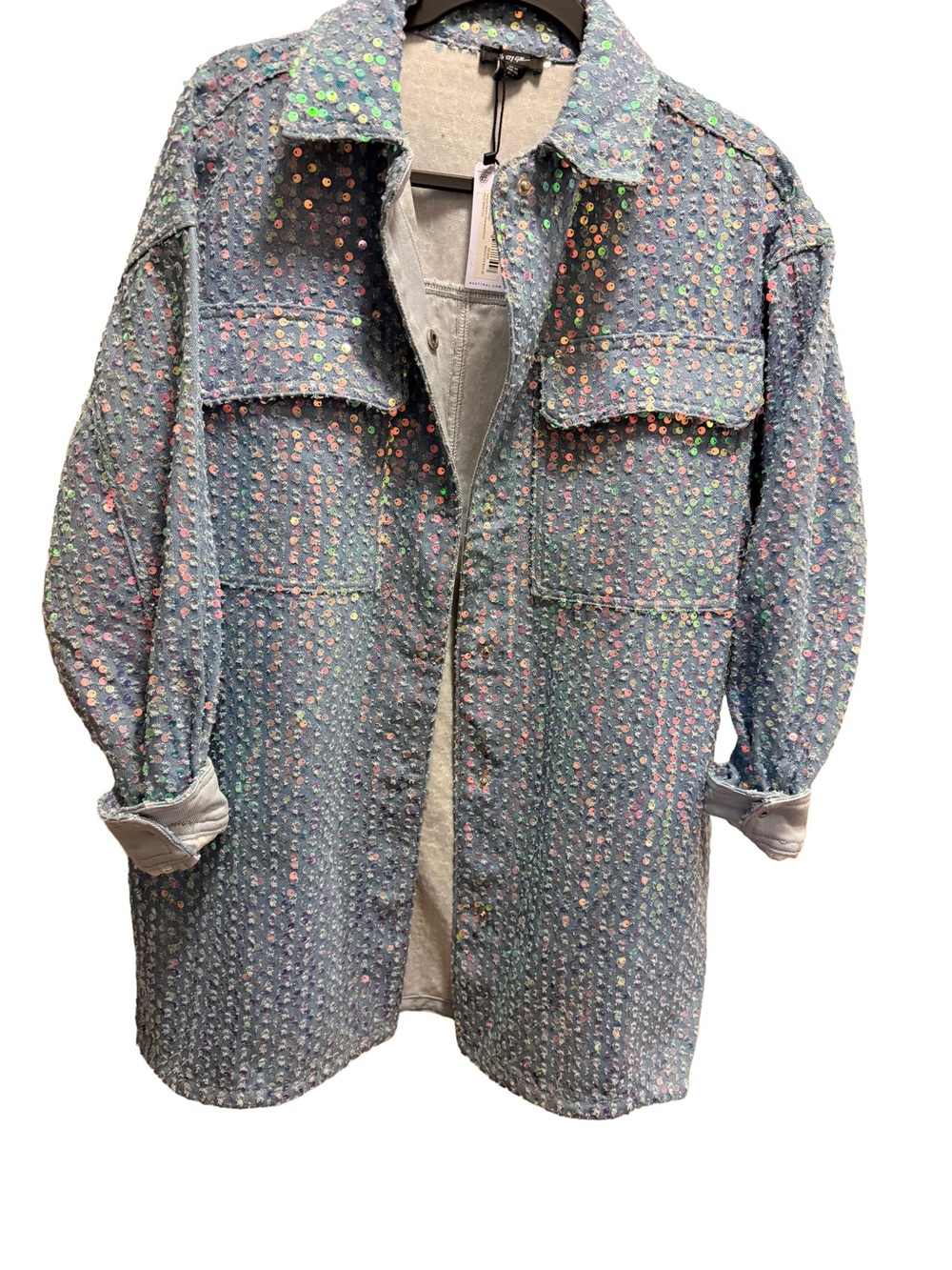 Nasty Gal NWT Sequin Denim Oversized Shirt Jacket Size 8